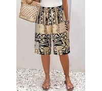 Women's Abstract Geometric Print Capri Shorts, Elastic Waist Drawstring Loose Summer Casual Seven-Point Pants
