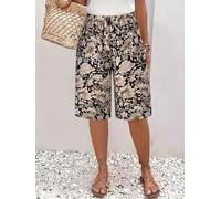 Women's Abstract Geometric Print Capri Shorts, Elastic Waist Drawstring Loose Summer Casual Seven-Point Pants