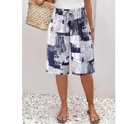 Women's Abstract Geometric Print Capri Shorts, Elastic Waist Drawstring Loose Summer Casual Seven-Point Pants