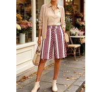 Women's Abstract Geometric Print Capri Shorts, Elastic Waist Drawstring Loose Summer Casual Seven-Point Pants
