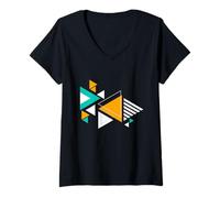 Womens Abstract Geometric Triangle Colorful Art Graphic V-Neck T-Shirt