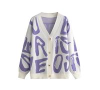 Womens Abstract Letter Print Cardigan, V Neck Long Sleeve Color Block Button Down Sweater Outwear (Purple,One Size)