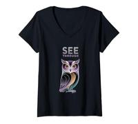 Womens Abstract Owl Unique Artistic Expression Creative Minds V-Neck T-Shirt