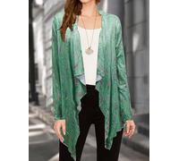 Women's Abstract Print Asymmetric Hem Cardigan Long Sleeve Open Front Lightweight Cover Up, Green, X-Large