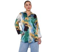 Women's Abstract Print Button-Down Shirt, Oversized Fit, Long Sleeve (UK, Numeric, 14, Regular, Regular, Green Watercolour)