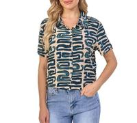 Women's Abstract Printed Button Down Shirts Short Sleeve Summer Casual Blouse Tops, Abstract Print, XL