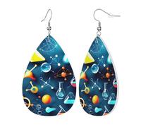 Womens Abstract Science Chemistry Print Leather Earrings Teardrop Dangle Earrings Jewelry Outfits Accessories