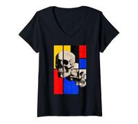 Women's Abstract Skull Art Design - Geometric Gothic Skeleton V-Neck T-Shirt