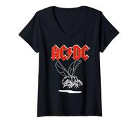 Women's AC/DC Fly On The Wall World Tour 1985 White Lineart V-Neck T-Shirt