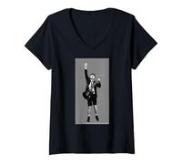 Women's AC DC Rock Guitar Schoolboy Pose Thunder Stage V-Neck T-Shirt