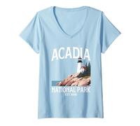 Womens Acadia National Park Maine MA Hiking Bass Harbor Lighthouse V-Neck T-Shirt