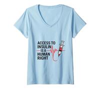 Womens Access to Insulin is A Human Right Diabetes Heartbeat Line V-Neck T-Shirt