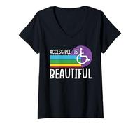 Womens Accessible Is Beautiful Support Disability Awareness Month V-Neck T-Shirt