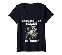 Womens According to My Research I Am Fabulous Funny Raccoon V-Neck T-Shirt