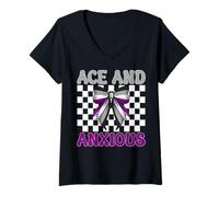 Womens Ace and Anxious Funny Asexual Pride Flag LGBTQ Girl V-Neck T-Shirt