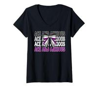 Womens Ace and Anxious Funny Asexual Pride Flag LGBTQ Girl V-Neck T-Shirt
