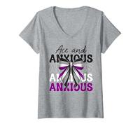 Womens Ace and Anxious Funny Asexual Pride Flag LGBTQ Girl V-Neck T-Shirt
