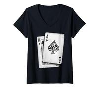 Women's Ace King Blackjack Playing Cards Poker Casino Gambler V-Neck T-Shirt