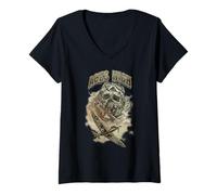 Women's Aces High Vintage Spitfire Fighter Plane & Pilot Skull V-Neck T-Shirt