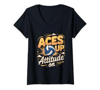 Women's Aces Up Attitude On Volleyball Player Setter V-Neck T-Shirt