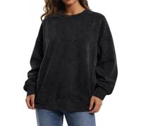 Womens Acid Wash Oversized Sweatshirt Long Sleeve Crew Neck Jumper | soft cotton blend, vintage acid wash finish, relaxed loose fit, ribbed cuffs and hem, casual pullover for streetwear