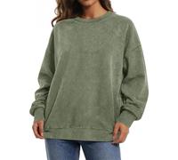 Womens Acid Wash Oversized Sweatshirt Long Sleeve Crew Neck Jumper | soft cotton blend, vintage acid wash finish, relaxed loose fit, ribbed cuffs and hem, casual pullover for streetwear