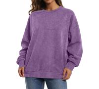 Womens Acid Wash Oversized Sweatshirt Long Sleeve Crew Neck Jumper | soft cotton blend, vintage acid wash finish, relaxed loose fit, ribbed cuffs and hem, casual pullover for streetwear