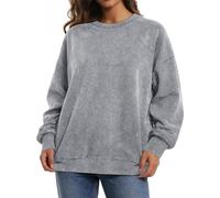 Womens Acid Wash Oversized Sweatshirt Long Sleeve Crew Neck Jumper | soft cotton blend, vintage acid wash finish, relaxed loose fit, ribbed cuffs and hem, casual pullover for streetwear