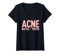 Womens Acne Battle-Tested Humorous Ironic Skincare Quote V-Neck T-Shirt