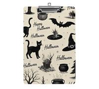 Women's Acrylic Clipboard with Low Profile Clip Desk Office Supply Accessories Halloween Decorations Black Cat Bat Pumpkin Skull Party Pattern