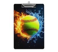 Women's Acrylic Clipboard with Low Profile Clip Desk Office Supply Accessories Ice Water Fire Flame Softball Baseball