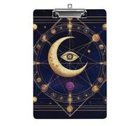 Women's Acrylic Clipboard with Low Profile Clip Desk Office Supply Accessories Sacred Geometric Symbol Purple Space Galaxy Stars Mystic Sun Moon