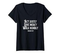 Women's Act Justly Love Mercy Walk Humbly - Micah 6:8 V-Neck T-Shirt