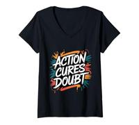 Women's Action Cures Doubt - Motivational Positive Inspiring Quote V-Neck T-Shirt