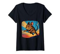 Womens Action Degu Comic Jump Speed Graphic V-Neck T-Shirt