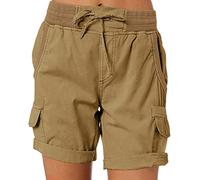 Womens Active Cargo Shorts Women Cargo Shorts Summer Loose Hiking Shorts with Pockets Chino Shorts for Women Plus Size (M, Khaki)