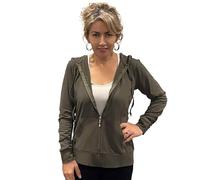 Women's Active Casual Thin Cotton Zip Up Hoodie Jacket, Olive, Large