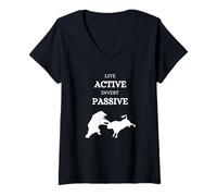 Womens Active Passive Bull vs Bear Stock Exchange Stock Market ETF V-Neck T-Shirt