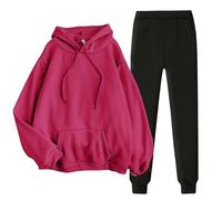 womens activewear long sleeve tops, Women's Lounge Wear Sets Tracksuits Full Sets Activewear Ladies Jogging Bottoms Hoodie Top Sweat Suits Oversized Baggy Plain Two Piece Outfit Hot Pink XL