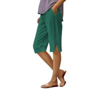 Women's Activewear Shorts Summer Knee Length Beach Bermuda Shorts Ladies Loose Casual Drawstring Capri Pants Comfy Lounge Cropped Trousers with Pockets My Orders UK Green