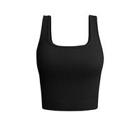 Women's Activewear Tank Tops Vests Solid Basic Sleeveless Casual Square Neck Ribbed Knit Y2k Crop Tank Tops Outdoor Sport Casual Gym Workout Fitness Yoga Tops Stretchy Soft Cute Comfy Bra Underneath