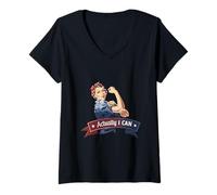 Womens Actually I Can Rosie The Riveter Feminism Girl Power V-Neck T-Shirt