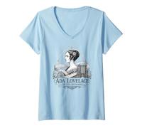 Women's Ada Lovelace First Programmer Portrait Science Pioneer V-Neck T-Shirt