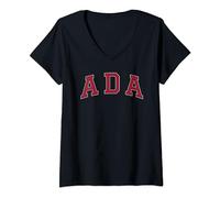 Womens Ada Oklahoma Souvenir Vacation College Style Red Text V-Neck T-Shirt