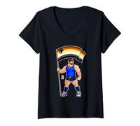 Women's Adam Likes Bear Pride Flag V-Neck T-Shirt