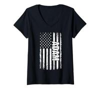 Womens Adam Personal Name American Flag Retro Men Women Funny V-Neck T-Shirt