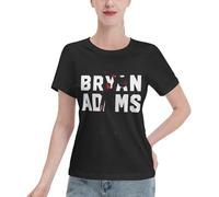 Women's Adams Canadian Rock Singer Bryan T-Shirts Trendy Graphic Tee-Shirt Casual Summer Tops with Crew Neck Black L