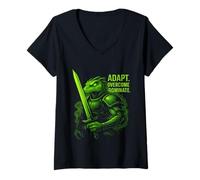 Womens Adapt Overcome. Dominate Design for Comic Lover and Lizard V-Neck T-Shirt