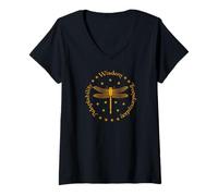 Womens Adaptability-Wisdom-Transformation Golden Skimmer Dragonfly V-Neck T-Shirt