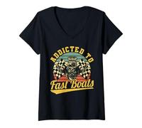 Women's Addicted to Fast Boats Drag Boat Racing Speedboat Hydroplane V-Neck T-Shirt